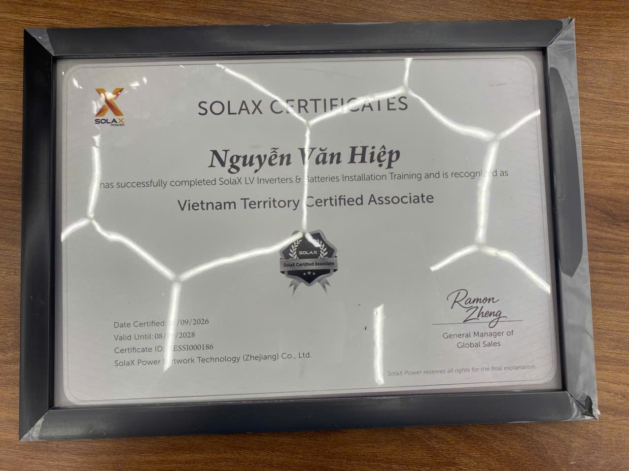 Chứng nhận SolaX Certified Associate của kỹ sư Nguyễn Văn Hiệp, mã RESSI000186