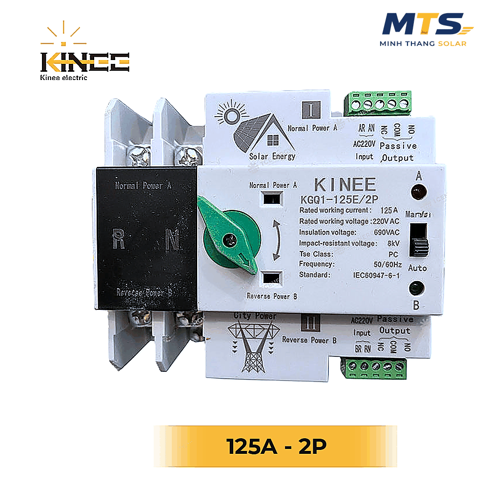 ATS Tự Động Chuyển Nguồn 2P 125A – KINEE KGG1-125E/2P (220V AC)
